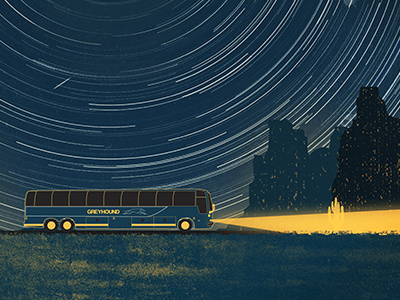 Greyhound Thoughts Three - The Night Desert buses greyhound illustration night travel