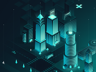 Isometric connected city 3d city illustration isometric