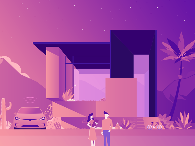 Illustration gradient game ui design sun mountain landscape vector illustration
