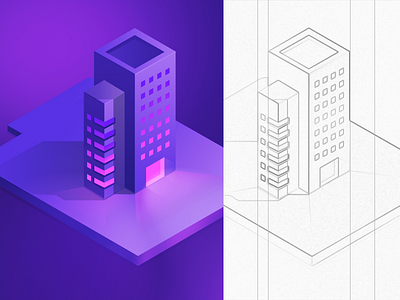 Daily challenge illustration 3/100 ( isometric building ) 3d illustration isometric printer technology