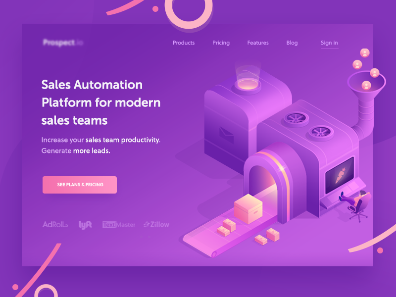 landing draft 1 machine purple gradient isometric banner illustration icon app web