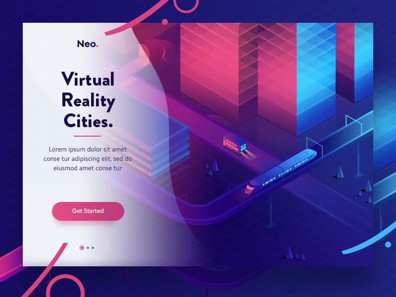 Virtual reality cities road bus train future city landing design ui icon illustration web isometric