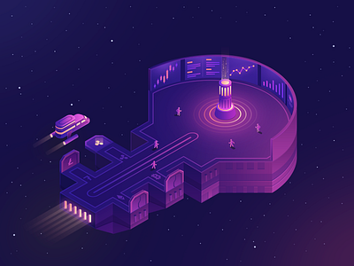 Crypto Exchange Space Plataform blockchain crypto design icon illustration isometric ui