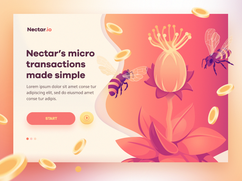 Nectar concept1 ( in progress ) fly gradient etherium web page landing crypto nectar mobile app ui illustration