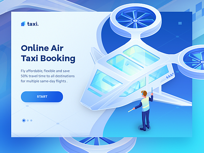 Air Taxi concept 2d airtaxi blue drone flying car gradient icon illustration isometric landing page taxi ui web website