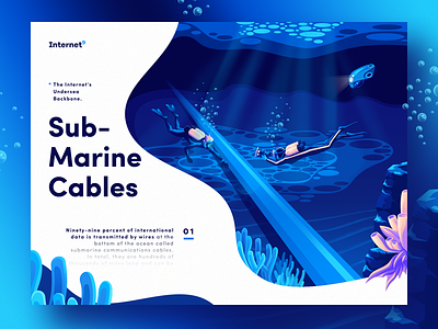 Internet's Undersea Cables art cable design diver illustration landing ocean page sea submarine undersea water web