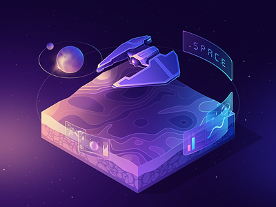.space domain ( isometric ) 2.5d 3d gradient illustration isometric minimal planet space spaceship svg ui vector