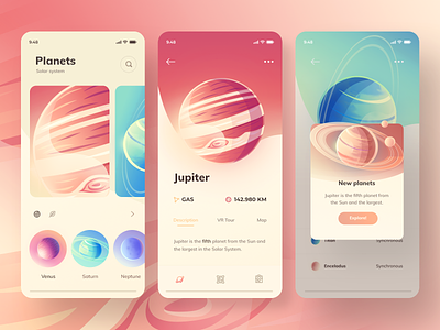 App concept 2.5d app branding gradient illustration minimal mobile planets ui vector