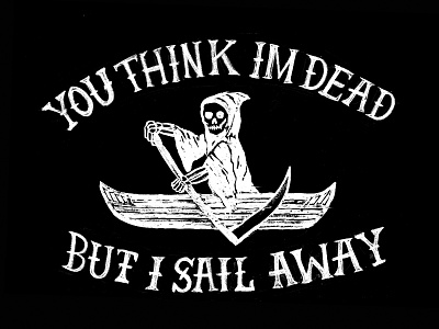 SAIL AWAY boat canoe catsneeze design grim reaper illustration skull sythe texture tshirt