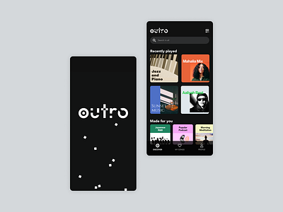 Music App 'outro' branding graphic design logo ui
