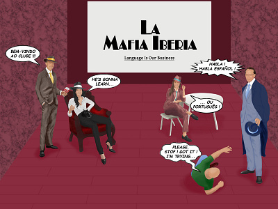 La Mafia Iberia caricature cartoon comic español gangsta gangster language mafia portugues portuguese spanish
