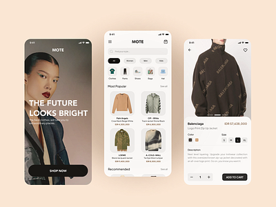 MOTE - Fashion E-Commerce Mobile App app branding design e commerce fashion fashion app graphic design mobile app shop ui ux