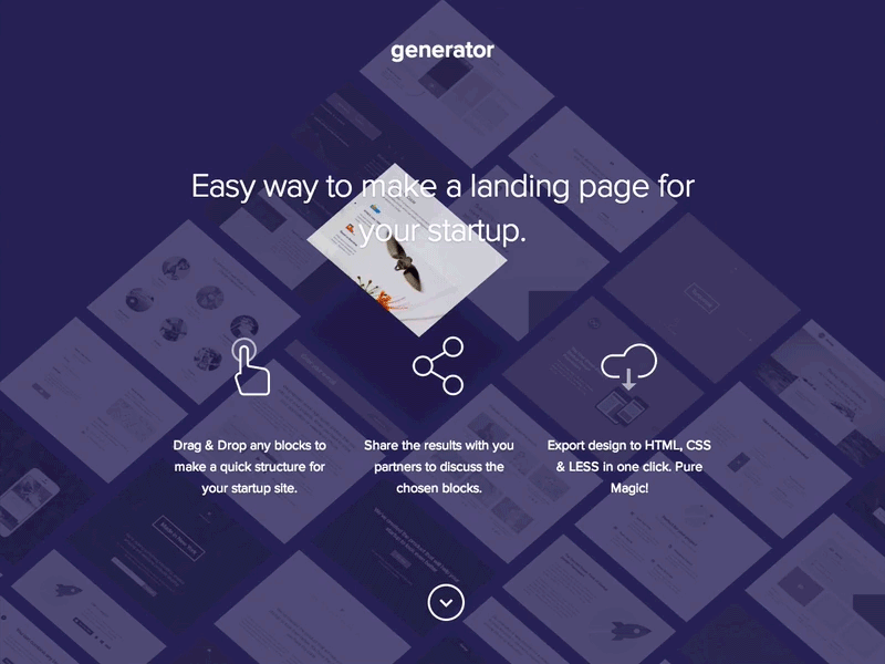 Generator: Easy way to make a landing page for your startup animation designmodo generator gif startup framework