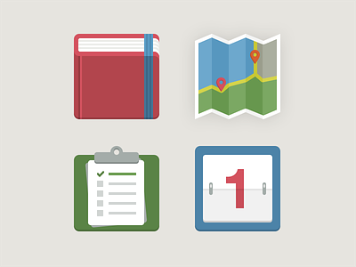 A few more icons 1 book bookmark calendar clipboard flat icons location map todo