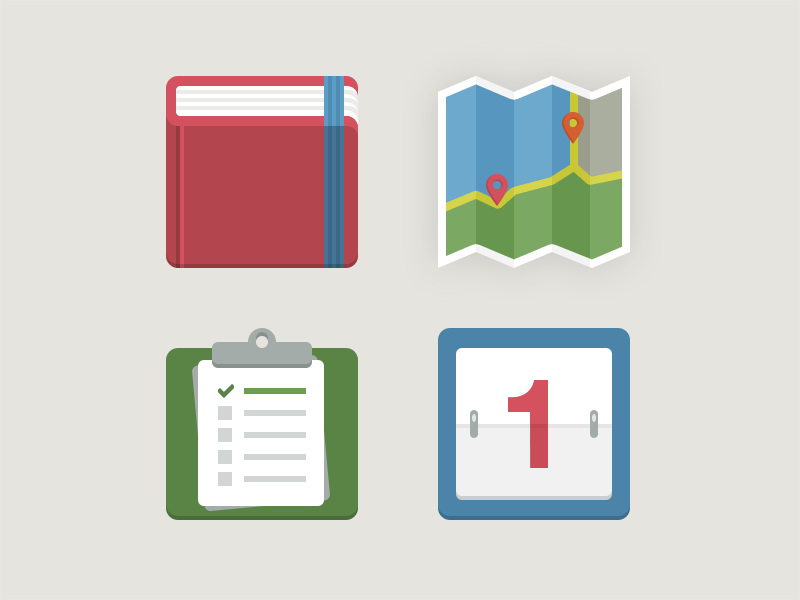 A few more icons flat icons calendar clipboard todo map location book bookmark 1