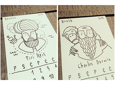 Scientists calendar character design childrens book darwin illustration piri reis