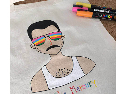 Freddie Mercury characterdesign freddiemercury handwork illustration posca queen totebag