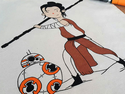BB8 & Rey characterdesign handwork illustration posca star wars totebag