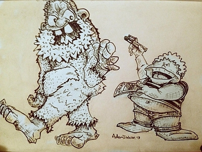 Fat Kid And Bigfoot bigfoot cartoon character child doodle illustration ink monster original sketch