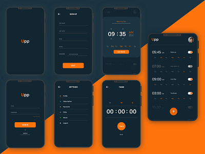 Alarm Mobile Application alarm android app branding clean clock dark design flat icon ios latest login minimal mobile signin signup simple time trend