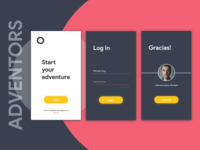 Adventors Mobile Application animation app branding clean dark dashboad design latest login login screen minimal mobile profile signin signup simple trend ui user ux