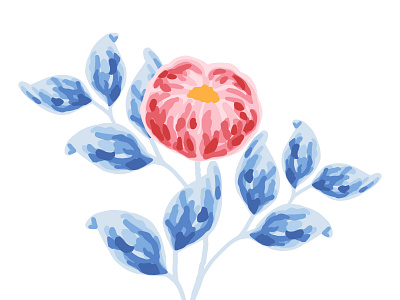 Hand drawn red peony flower and blue leaves botanical design digital art digital artwork digital drawing element floral flower flower illustration flowers growth hand drawn natural nature plants