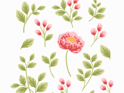 Peony Flower and Leaf Elements