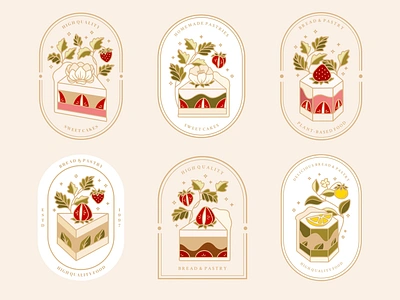 Vintage Bakery Logo and Label Collection bakery bakery logo baking cafe cake cake logo cake shop cakery cakes floral food green tea illustration kawaii lemon matcha pastry strawberry sweet vintage