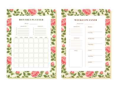 Printable Floral Monthly & Weekly Planner Template