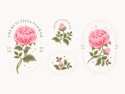 Aesthetic Pink Rose Flower Logo Elements