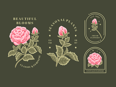 Flower Logo Element Set: Blooming Roses