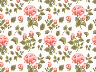 Orange Peony Flower Seamless Pattern