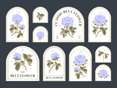 Aesthetic Blue Flower Label Elements