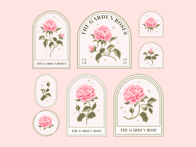 Aesthetic Pink Garden Rose Label Elements