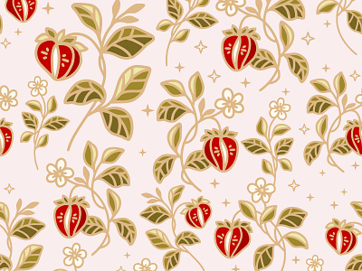 Strawberry Plant Seamless Pattern