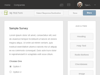 Form Builder app form form creator form editor interface questionnaire radio buttons survey ui web app