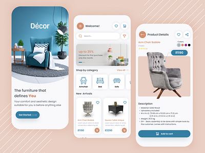 Mobile App for online Furniture Shopping mobile app typography ui ux