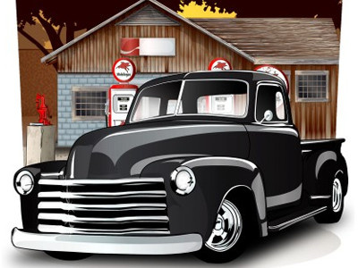 Old School Vector Pick Up Truck auto black chevy gas illustration pickup truck vector