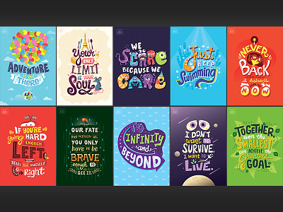 Pixar Quote Posters disney finding nemo lettering monsters inc. pixar ratatouille the incredibles toy story typography up wall e
