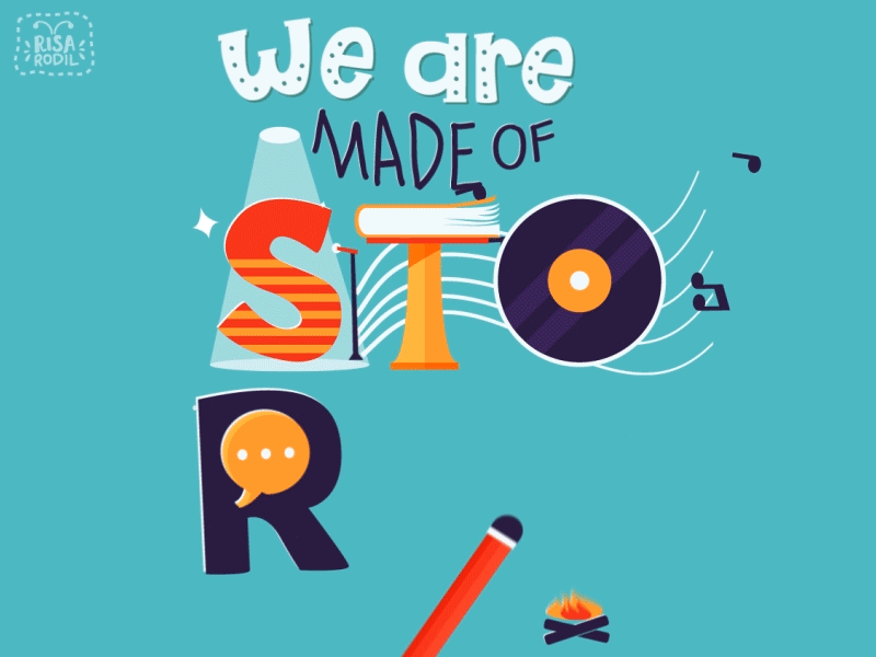 We are made of stories animated animation flat gif hand drawn hand lettered lettering quotes retro typography