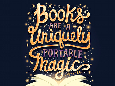 Books are magic book books glitters lettering magic reading stars typography