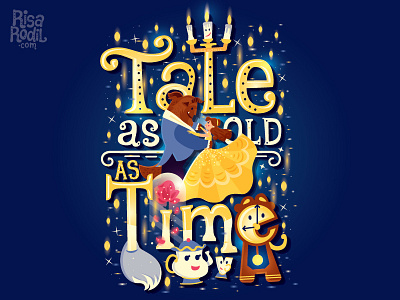Tale as old as time beauty and the beast belle chip cogsworth disney feather duster hand lettering lettering lumiere mrs. potts sparkes typography