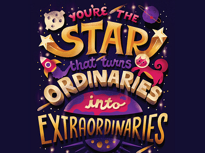 Extraordinaries bts galaxy hand lettering handwritten type illustration inspirational lettering motivational nebula outer space quote space stars typography word art