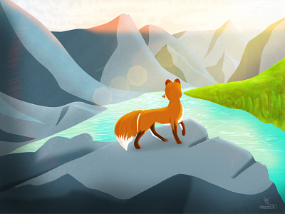 Fox in Mountains digital digital art digital illustration digital painting fox illustration