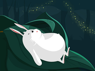 night glowworm illustrations painting rabbit sleep