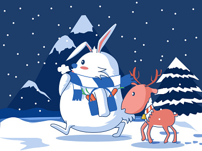 Christmas Eve carrots christmas tree drawing illustration illustrations painting rabbit reindeer snow snow day