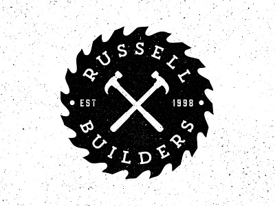 Russell Builders black builder building construction design hammer hipster logo russell saw
