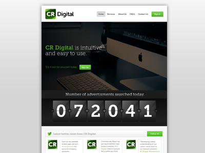 CR Digital Home Page blog branding button dark flip clock green home page navigation twitter ui webdesign website