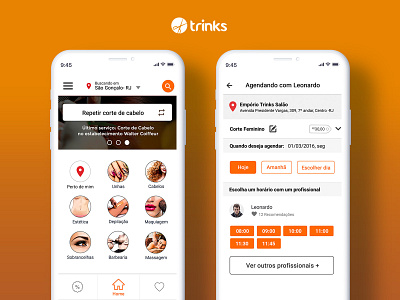 Trinks main screens beauty mobile ui