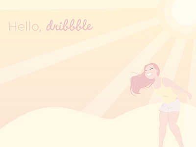 Hello Dribbble ! design flat girl girl character girl illustration girly hello dribbble hellodribbble illustration new pink sunny vector web yellow